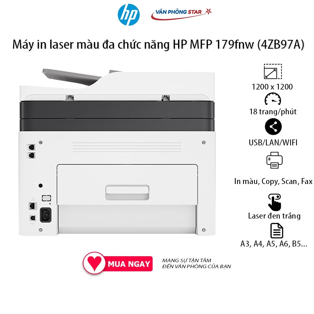 Máy in laser màu đa chức năng HP MFP 179fnw in, copy, scan, fax tốc độ 18 trang/phút cho doanh nghiệp