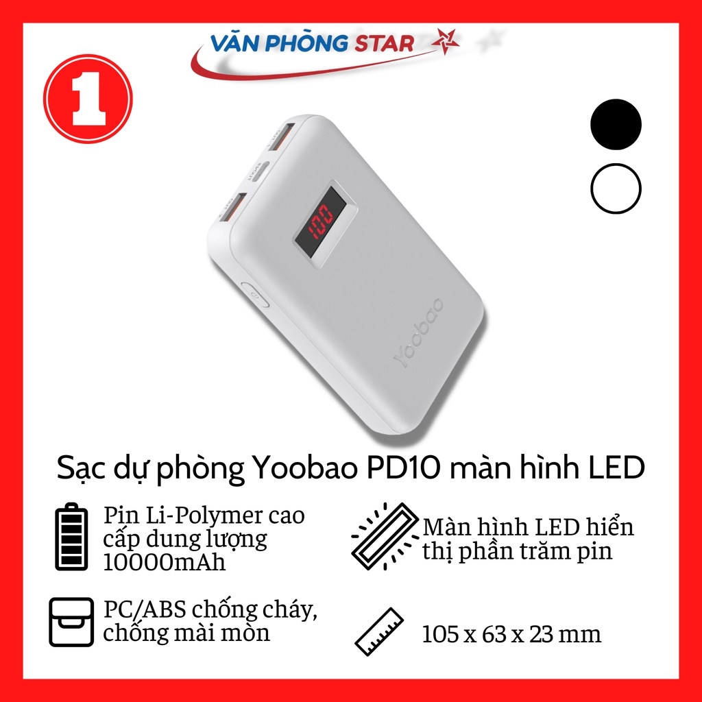 Sạc dự phòng Yoobao PD10 màn hình LED 10000mAh PD 3.0