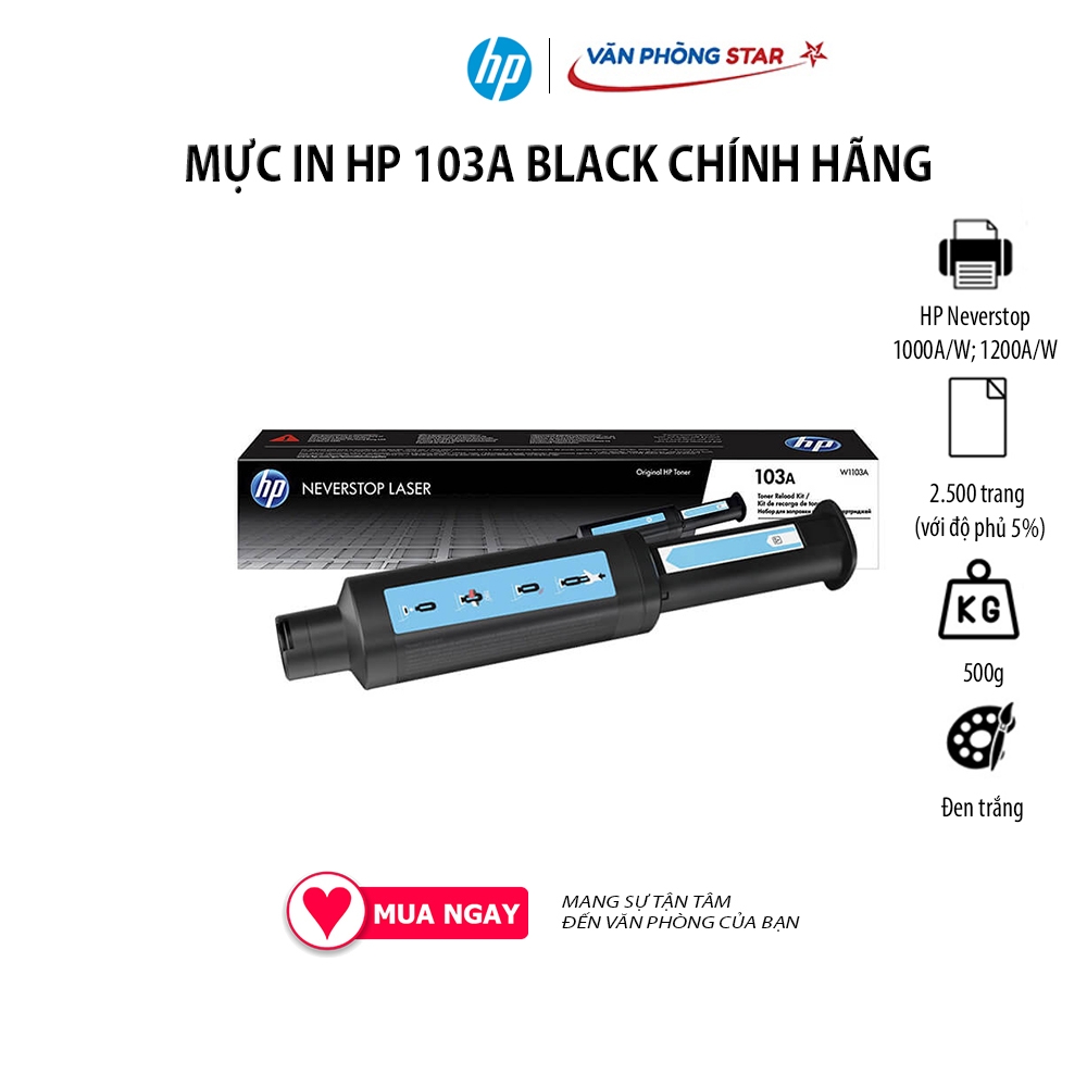 MỰC IN HP 103A BLACK CHÍNH HÃNG Dùng cho Máy in HP 1000A 1000W HP 1200A 1200W Số trang 2500 trang độ phủ 5% Vanphongstar