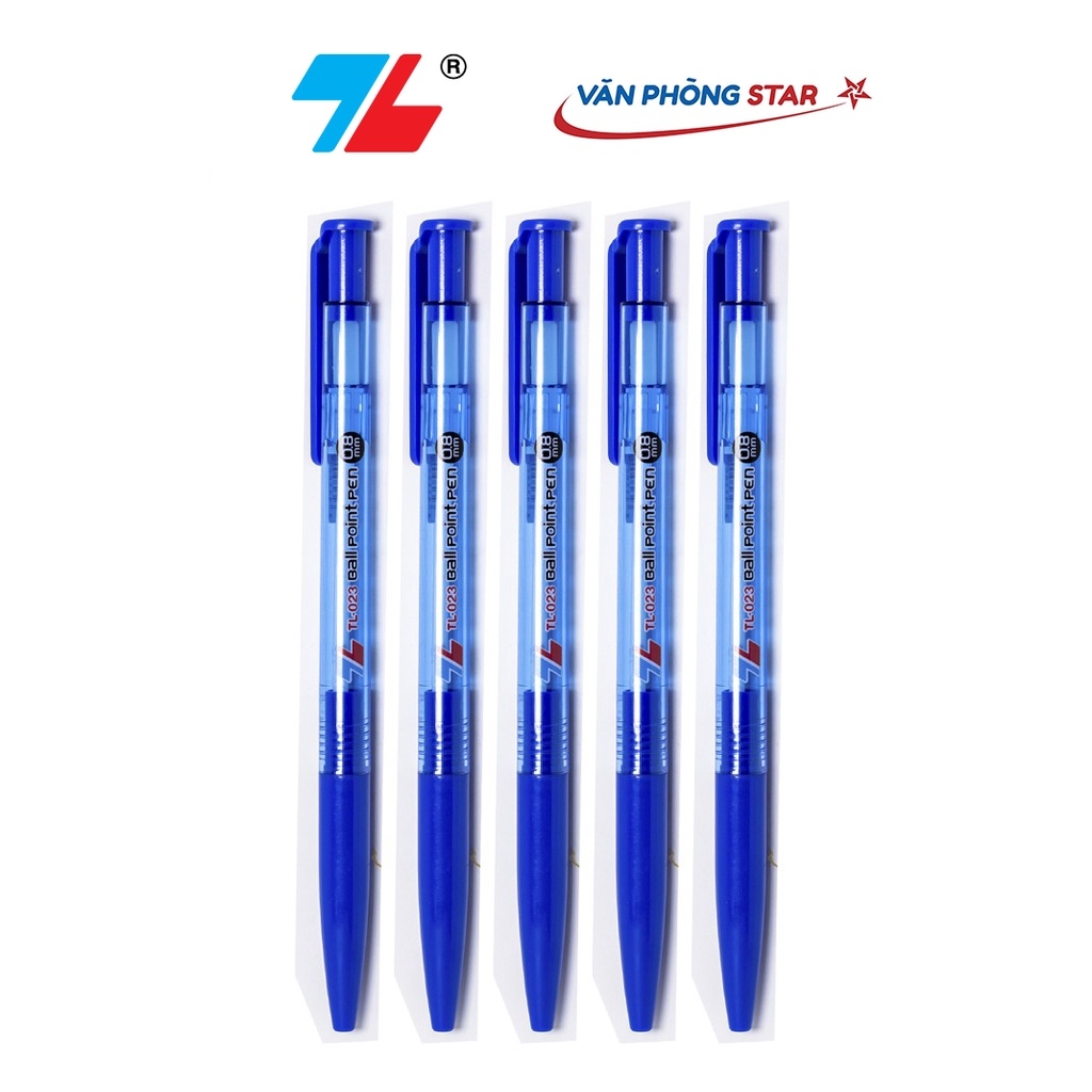1 Hộp Bút bi TL-023 xanh số lượng 20 chiếc chính hãng Thiên Long tại Vanphongstar. Đầu bút 0.8mm viết được 1.200-1.500m