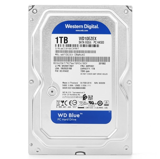 Ổ cứng HDD WD 1TB Blue 3.5 inch, 7200RPM, SATA, 64MB Cache (WD10EZEX)