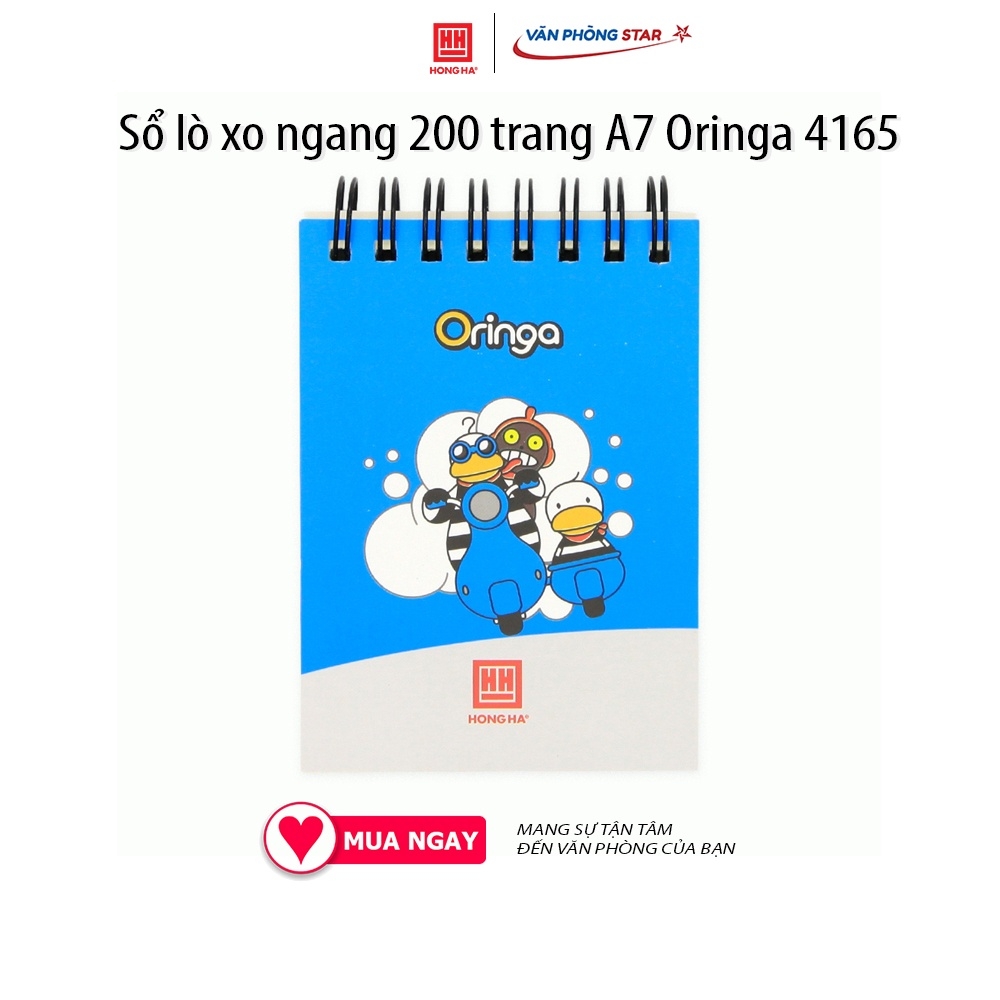 Sổ lò xo ngang 200 trang A7 Oringa 4165 200 trang, Định lượng 70 g/m², Độ trắng 76-78%ISO, Kích thước 74 * 105 (±2mm)
