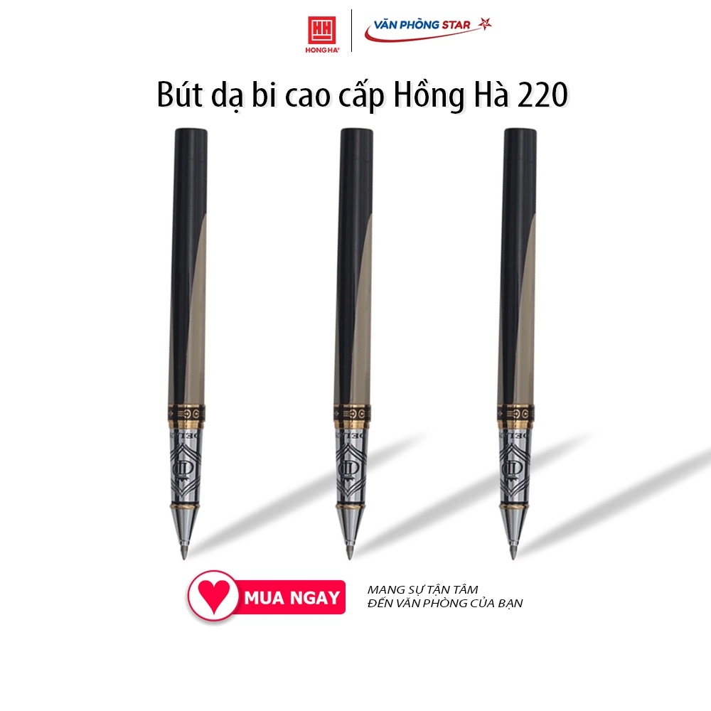 Bút dạ bi cao cấp Hồng Hà 220 - Bút ký quà tặng - 9012, Màu mực Mực xanh - Kích thước nét viết 0.8mm, thiết kế hợp kim