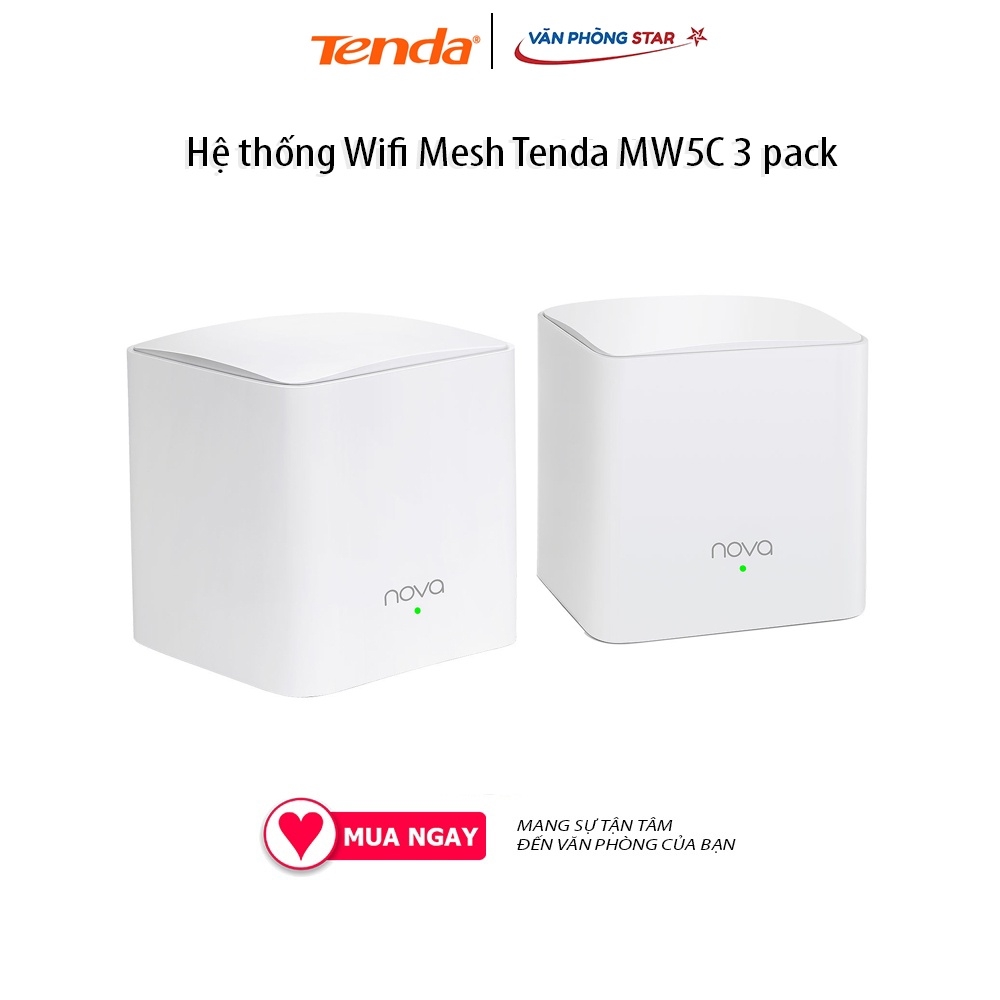 Hệ thống Wifi Mesh Tenda MW5C 3 pack Chuẩn kết nối: 802.11 a/b/g/n/ac Tốc độ 2.4GHz: 300Mbps; 5.0GHz: 867Mbps