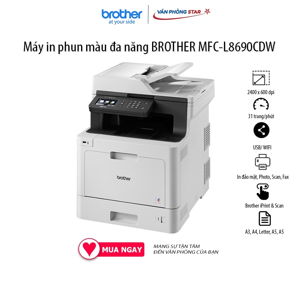 Máy in laser màu BROTHER MFC-L8690CDW. In đảo mặt đa chức năng IN -  COPY - SCAN - FAX - WIFI