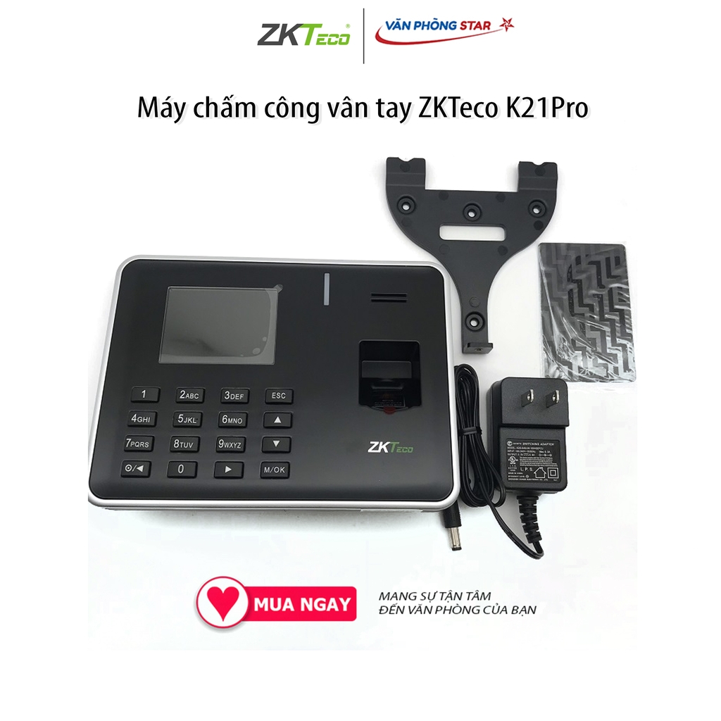 Máy chấm công vân tay, thẻ từ có pin lưu điện Zkteco K21Pro Dung lượng 3000 vân tay, 3000 thẻ, kết nối TCP / IP, USB