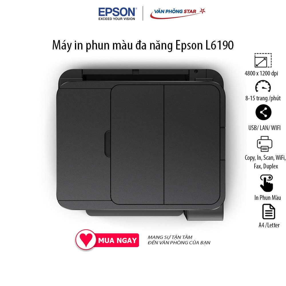Máy in phun màu Epson L6190 Wifi (Copy, In, Scan, WiFi, Fax, Duplex) tốc độ 15 trang/phút độ phân giải 4800 x 1200 dpi