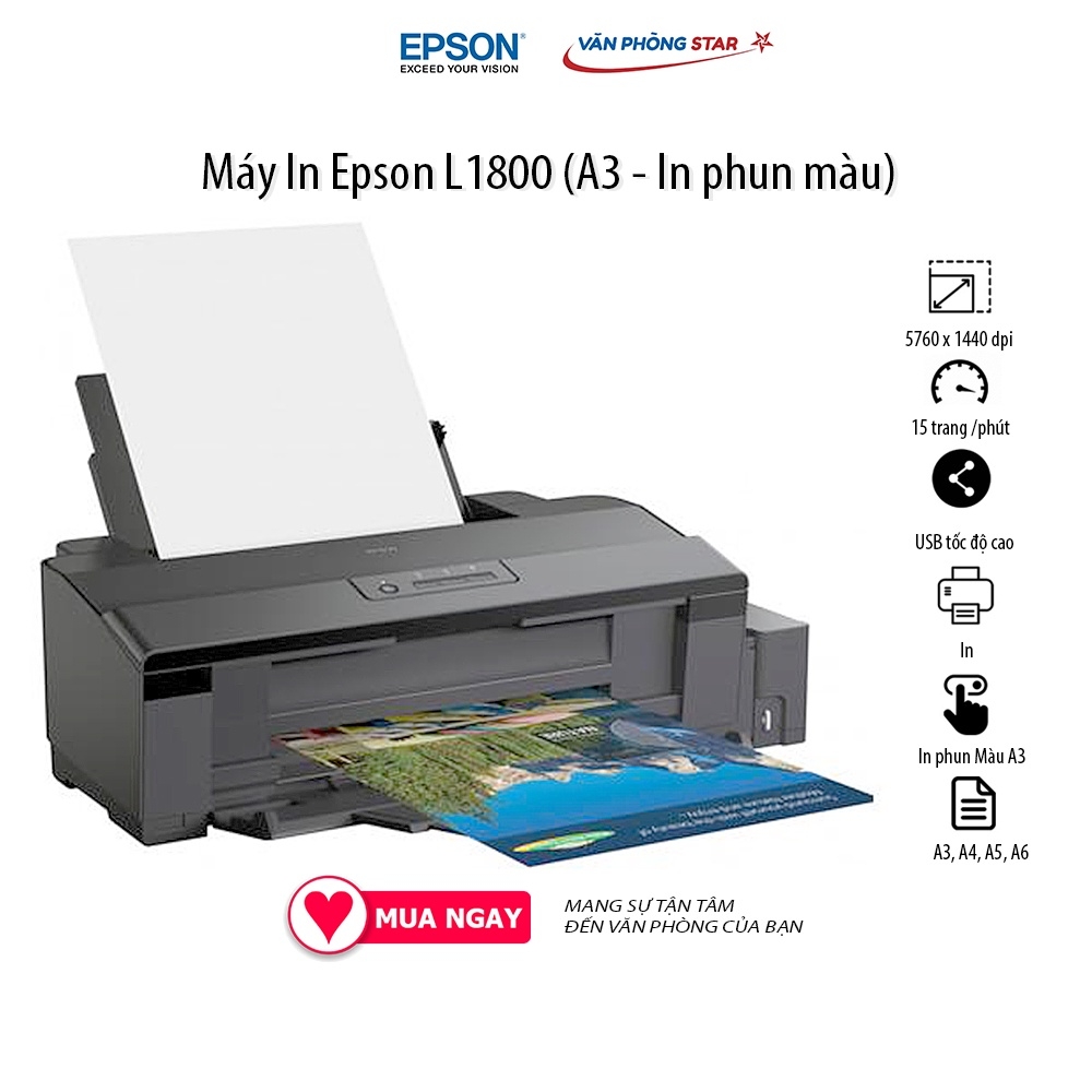 [FREESHIP] Máy In Epson L1800 (A3 - In phun màu) 15 trang / 1 phút độ phân giải 5760 x 1440 dpi