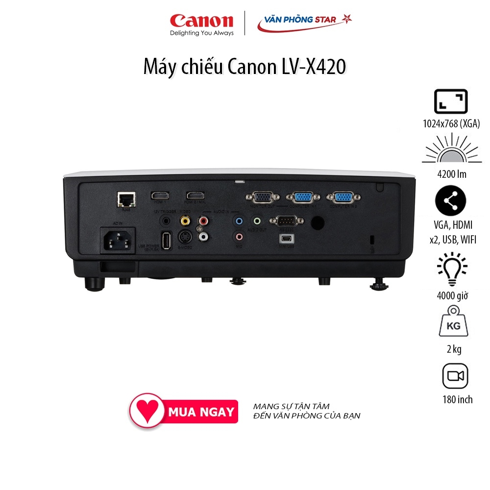 Máy chiếu Canon LV-X420, Độ sáng 4200 lm, Độ phân giải X420 HD720, Kích thước màn phóng 230 - 300 inch chính hãng