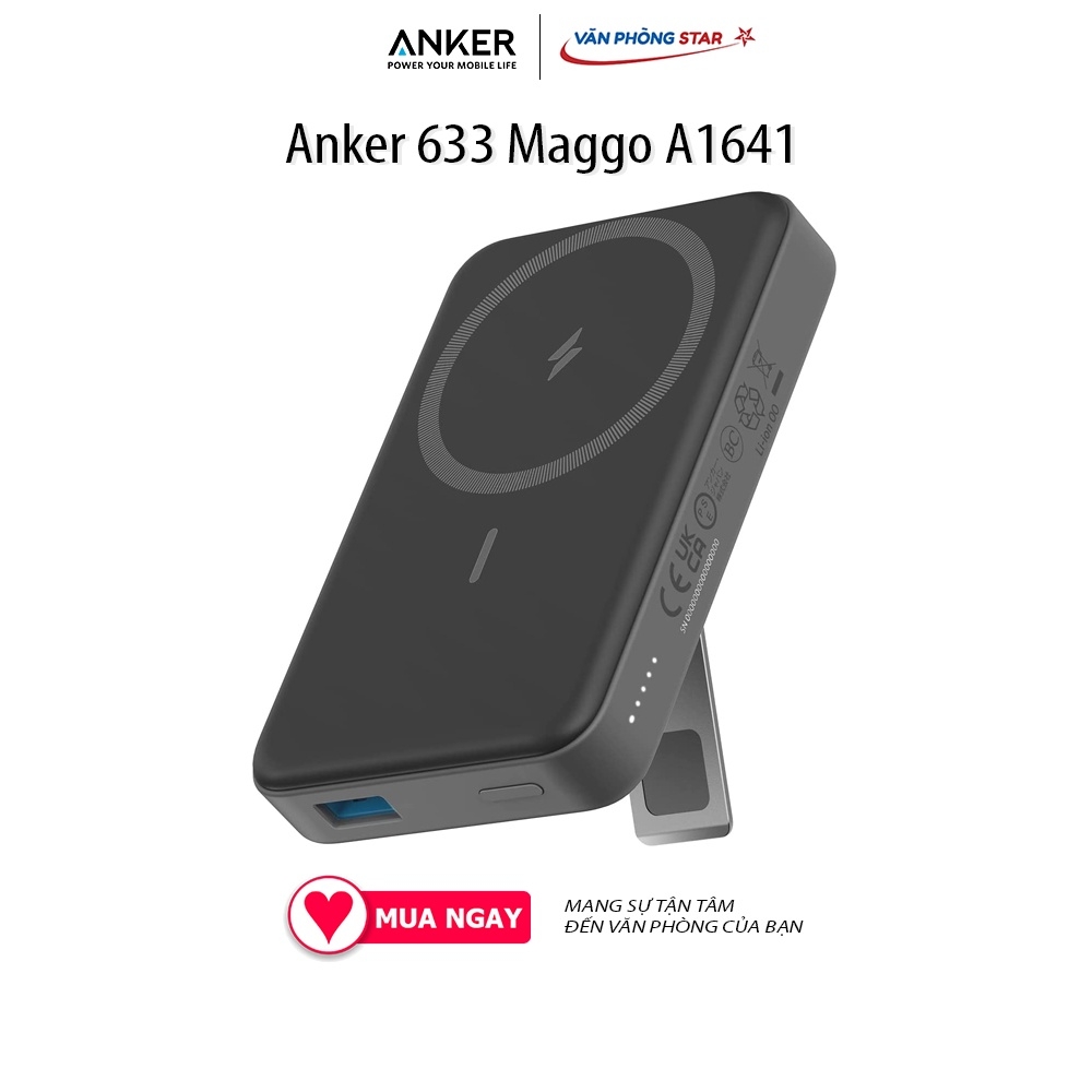 Pin sạc dự phòng không dây từ tính Anker 633 Maggo A1641 cổng nguồn USB-C 20W và cáp sạc USB-C Dung lượng 10.000 mAh