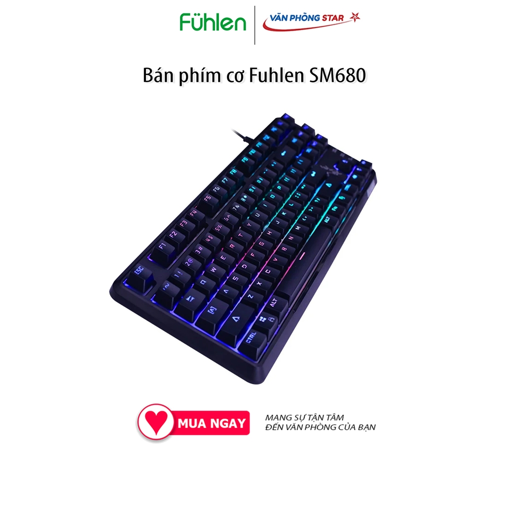 Bàn phím cơ Fuhlen SM680 độ bền 50 triệu lần bấm Keycap nhựa ABS 2 lớp, led RGB 16,8 triệu màu, Layout TKL