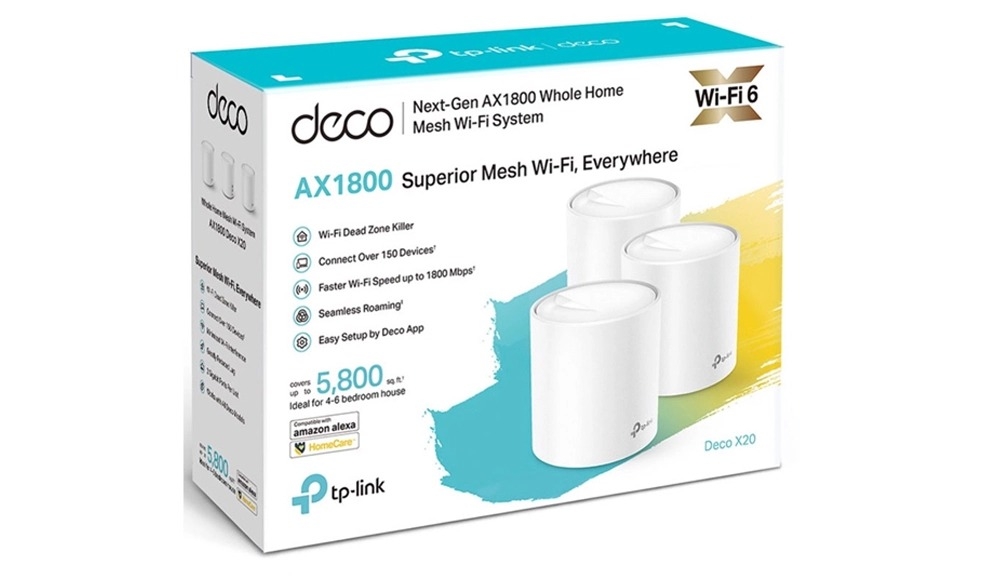 Wifi Mesh Mesh 6 TPLink Deco X20 (3-pack) Chuẩn kết nối: 802.11 a/b/g/n/ac/ax Tốc độ 2.4GHz: 574Mbps; 5.0GHz: 1201Mbps