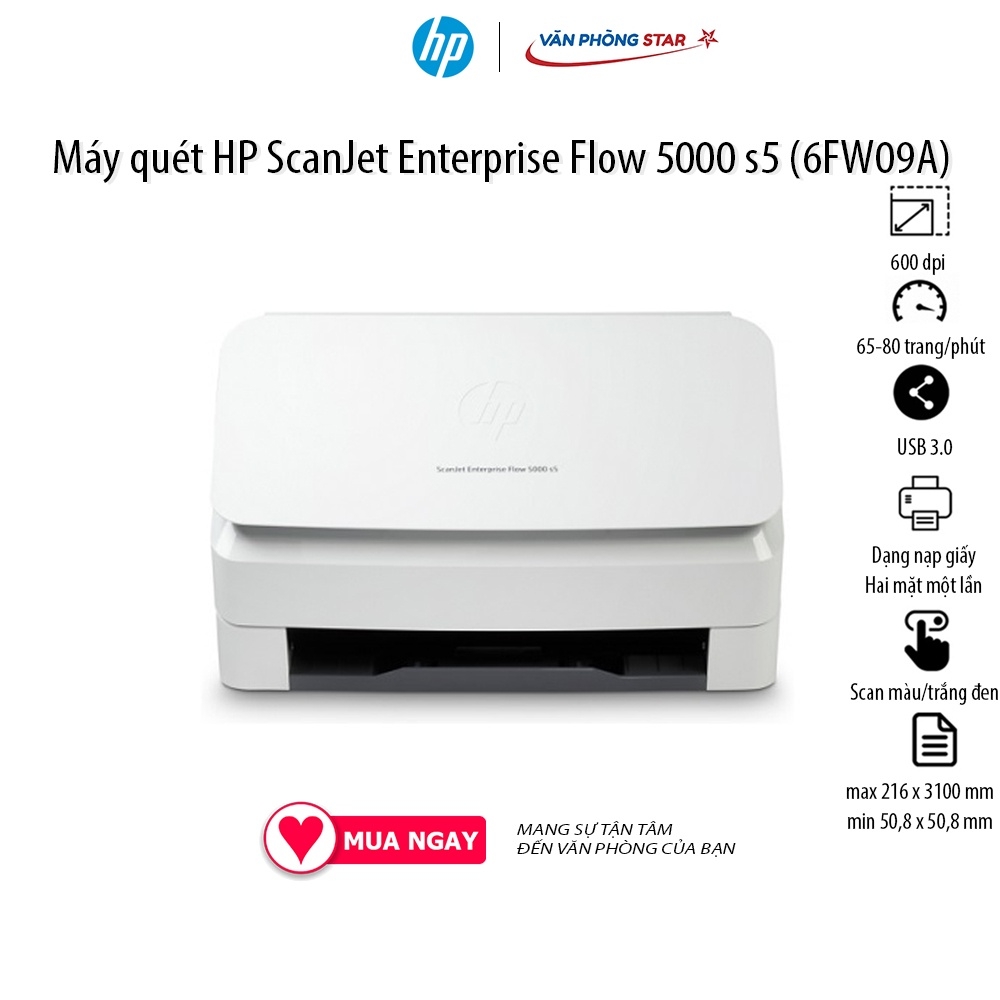 Máy quét HP ScanJet Enterprise Flow 5000 S5 (6FW09A). Máy scan đảo mặt tự động - CHÍNH HÃNG HP MỚI 100% - Vanphongstar