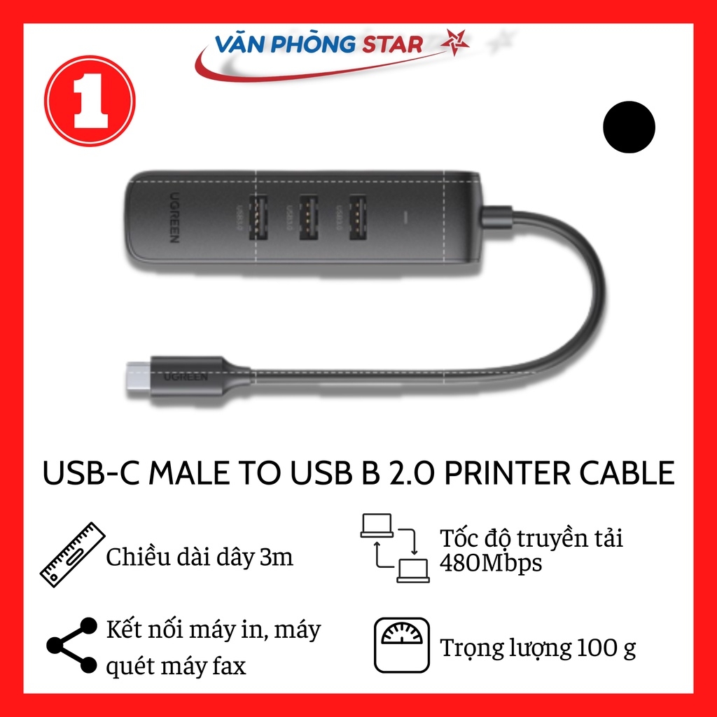 Bộ chuyển đổi USB-C sang 3*USB 3.0+RJ45 Ugreen (10917)