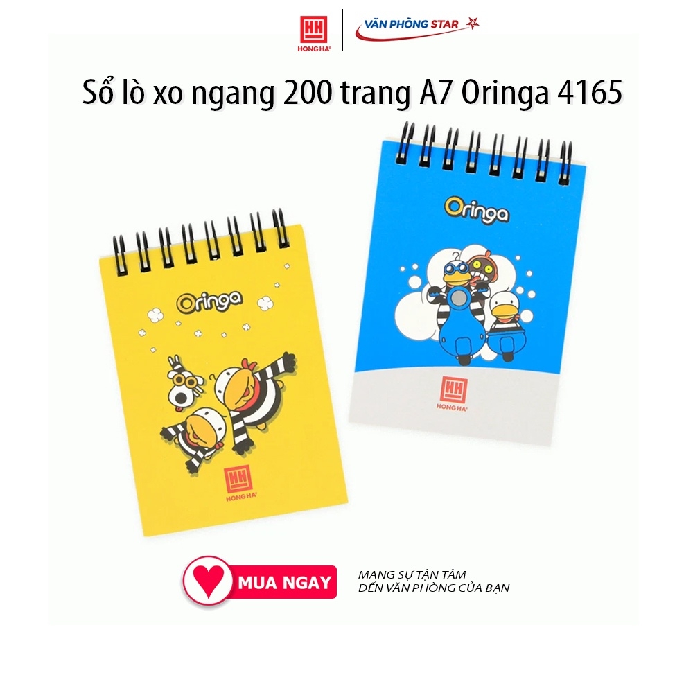 Sổ lò xo ngang 200 trang A7 Oringa 4165 200 trang, Định lượng 70 g/m², Độ trắng 76-78%ISO, Kích thước 74 * 105 (±2mm)