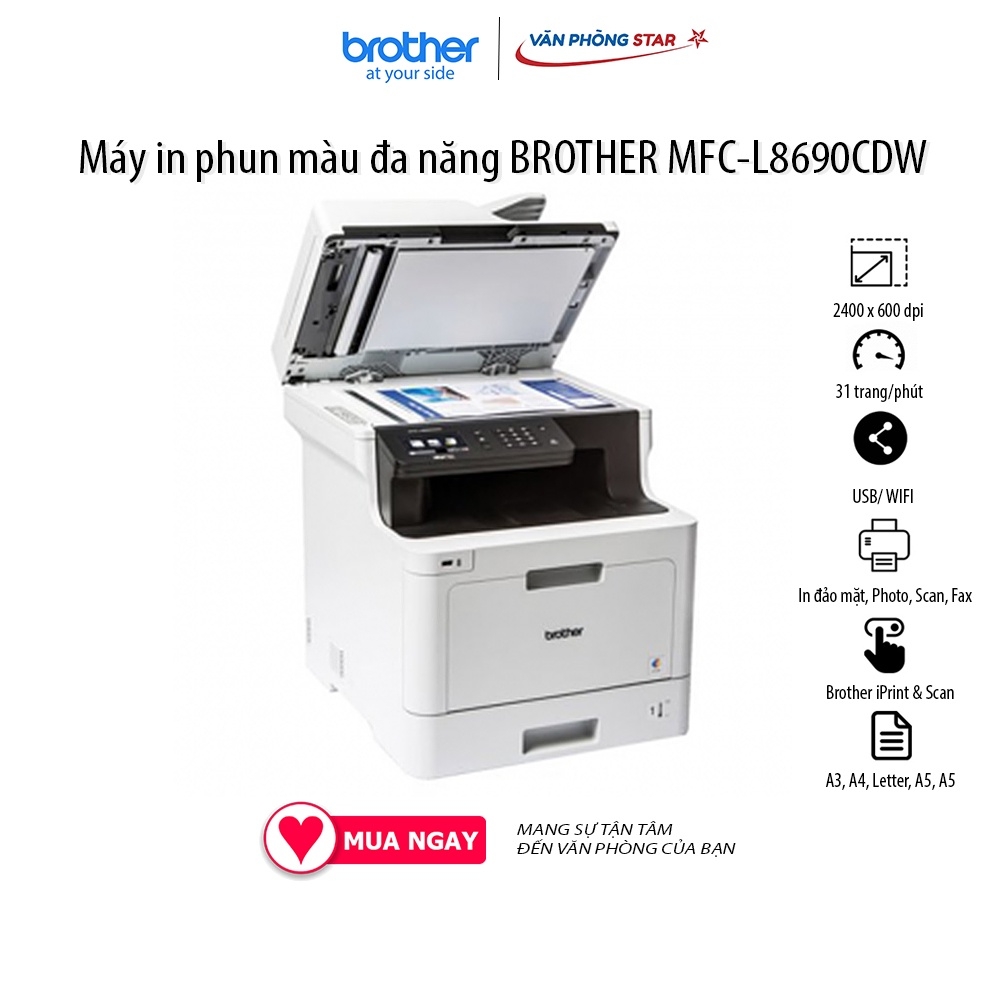 Máy in laser màu BROTHER MFC-L8690CDW. In đảo mặt đa chức năng IN -  COPY - SCAN - FAX - WIFI