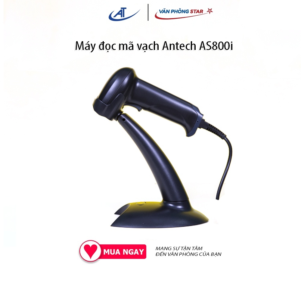 Máy quét mã vạch 1D Antech AS800i có dây Công nghệ đọc CCD Tốc độ 300 scan/s Kết nối USB Chất liệu nhựa cao cấp ABS+PC