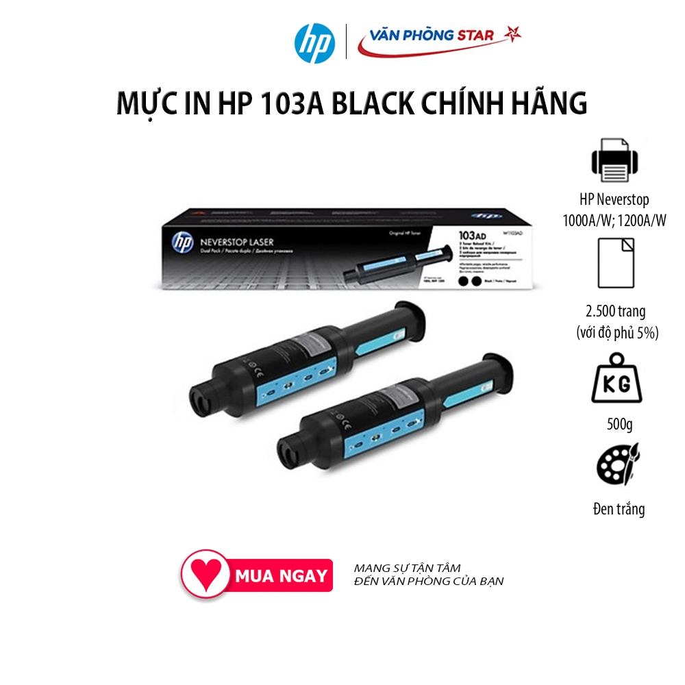 MỰC IN HP 103A BLACK CHÍNH HÃNG Dùng cho Máy in HP 1000A 1000W HP 1200A 1200W Số trang 2500 trang độ phủ 5% Vanphongstar