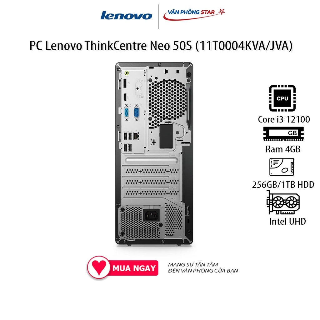 Máy tính để bàn Lenovo ThinkCentre neo 50s (11T0004JVA)/ Intel core i3-12100 (up to 4.3Ghz, 12MB)/ RAM 4GB/ 1TB HDD)
