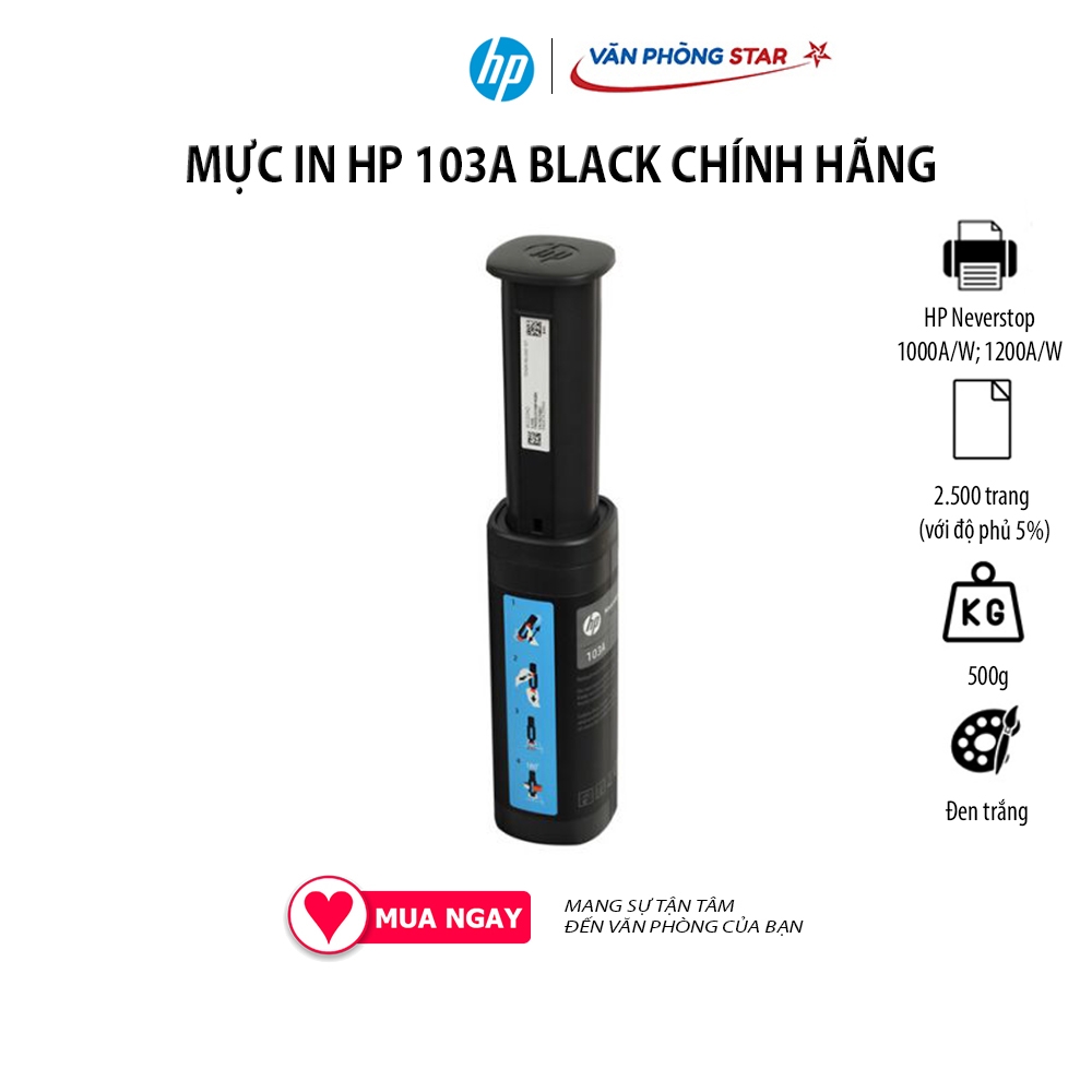 MỰC IN HP 103A BLACK CHÍNH HÃNG Dùng cho Máy in HP 1000A 1000W HP 1200A 1200W Số trang 2500 trang độ phủ 5% Vanphongstar