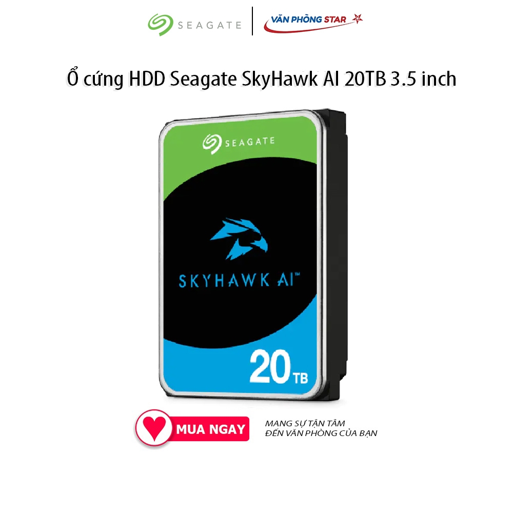 Ổ cứng HDD Seagate SkyHawk AI 20TB 3.5 inch, 7200RPM, SATA3, 256MB Cache (ST20000VE002) chính hãng vanphongstar