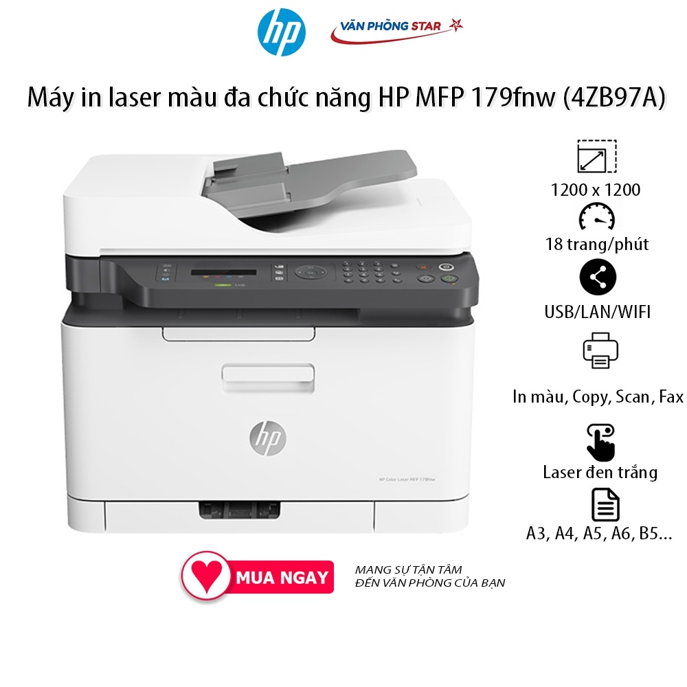 Máy in laser màu đa chức năng HP MFP 179fnw in, copy, scan, fax tốc độ 18 trang/phút cho doanh nghiệp