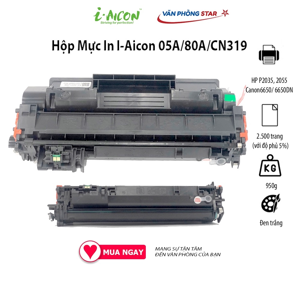 Hộp Mực 05A/80A CHÍNH HÃNG I-AICON dùng cho máy in HP LaserJet P2035,2055/Canon LBP 6650/6650DN CAM KẾT BẢO HÀNH 1 ĐỔI 1
