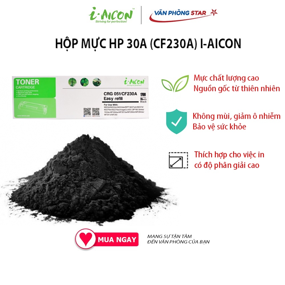 Hộp mực in 30A I-AICON dùng cho máy in HP LaserJet Pro M203dn, Pro M203dw, Pro M227fdw/sdn . CAM KẾT BẢO HÀNH  1 ĐỔI 1