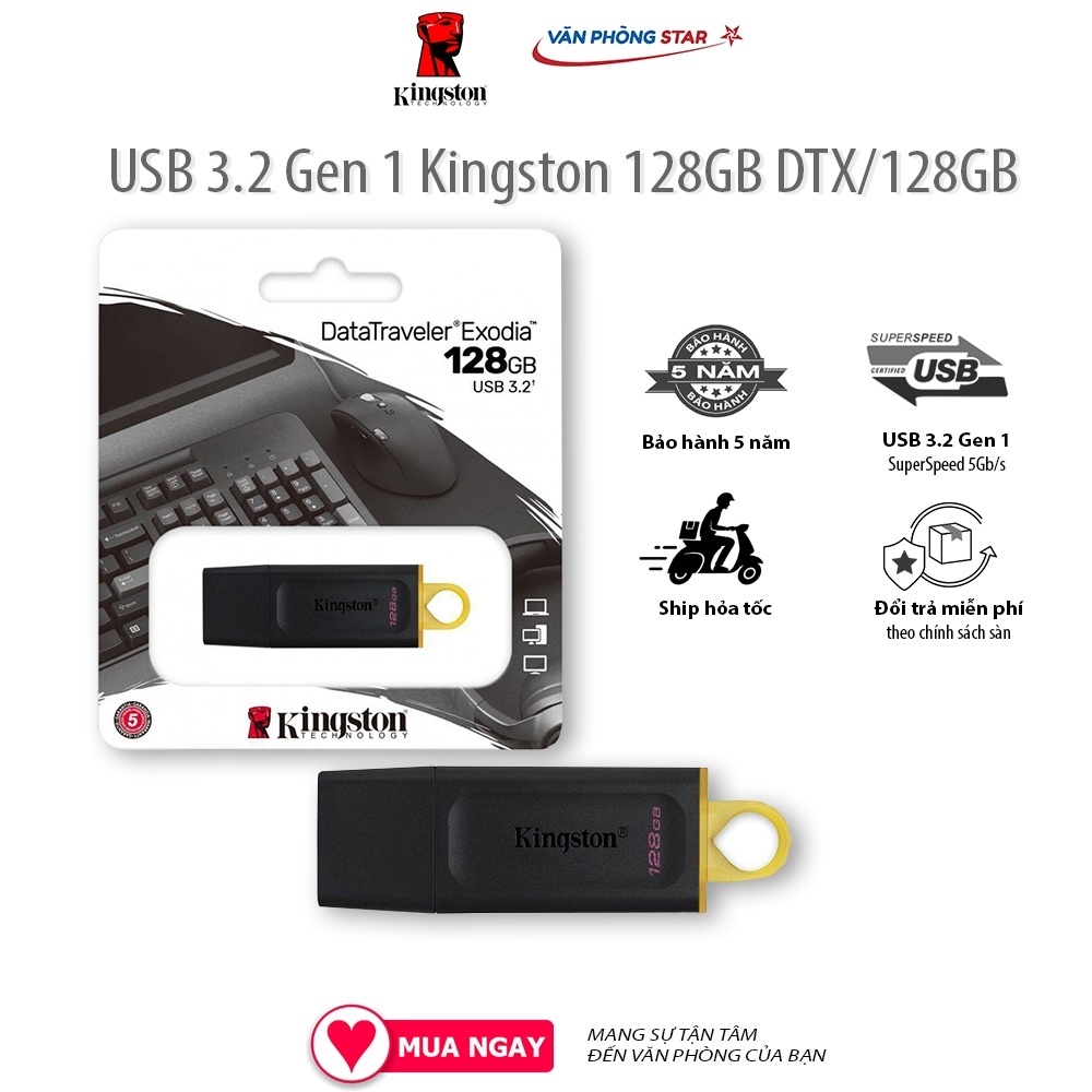 USB kingston 3.2 Gen 1 - dung lượng 128GB/64GB/32GB - chính hãng bảo hành 5 năm ,tốc độ cao 115 Mbps-tương thích 2.0/3.0