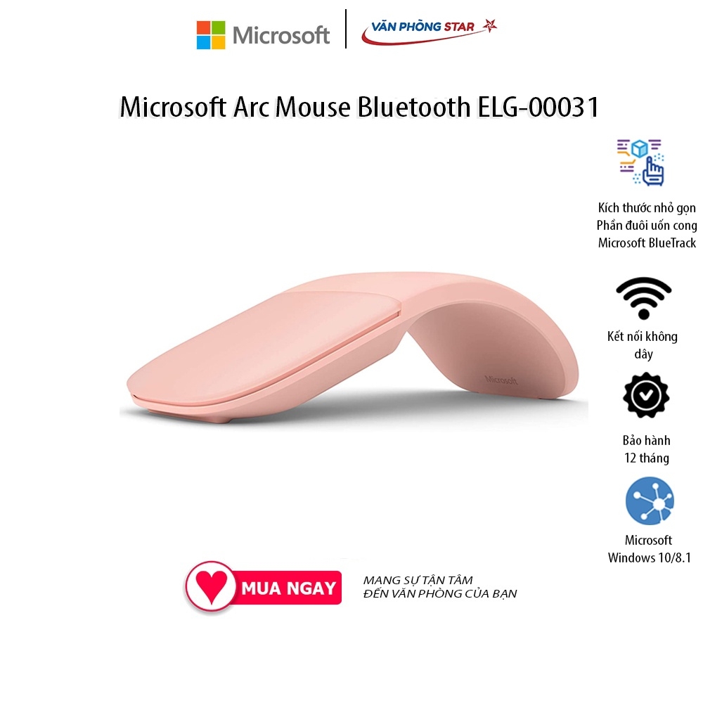 Chuột không dây Microsoft Arc Mouse Bluetooth ELG-00031 kết nối bluetooth 5.0 Công nghệ Microsoft BlueTrack™ chính hãng