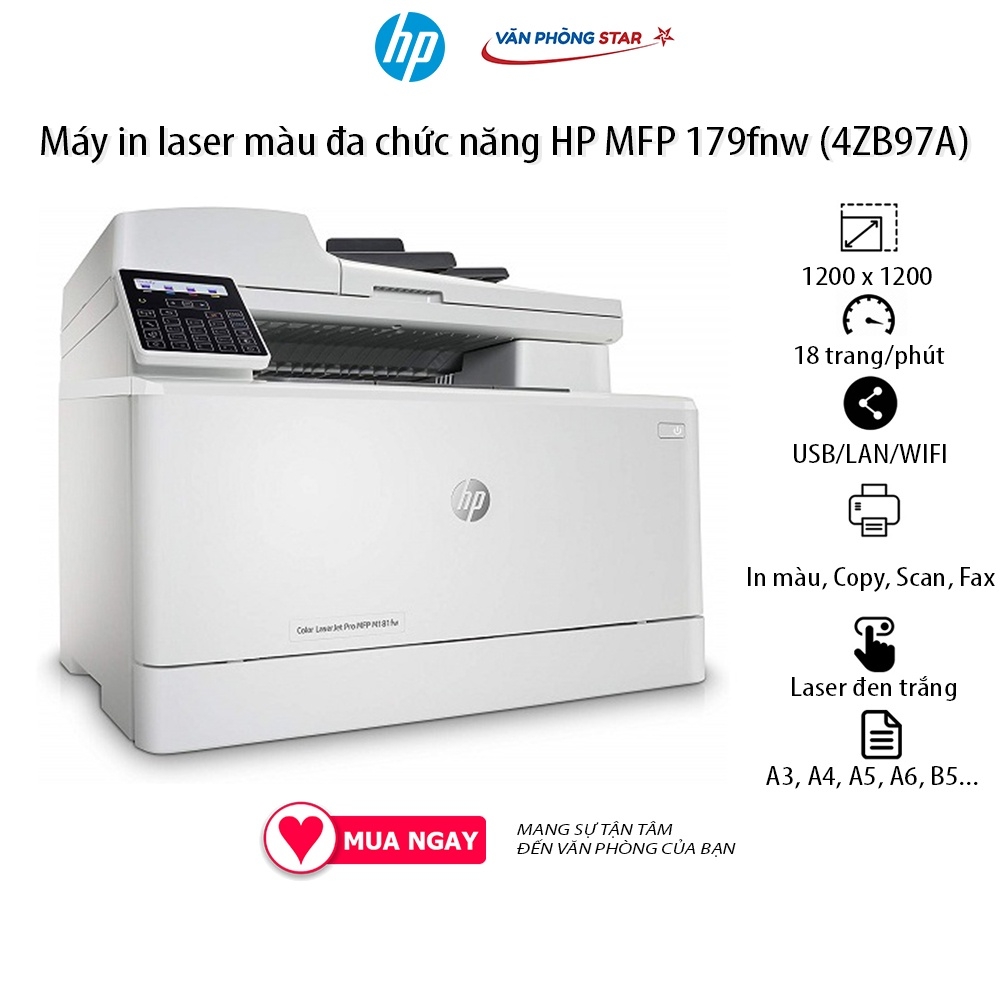 Máy in laser màu đa chức năng HP MFP 179fnw in, copy, scan, fax tốc độ 18 trang/phút cho doanh nghiệp