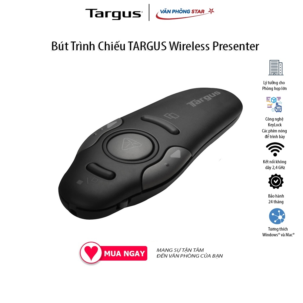 Bút Trình Chiếu TARGUS P19 Wireless Presenter With Laser Pointer Kết nối không dây Tương thích với Windows & MacOS