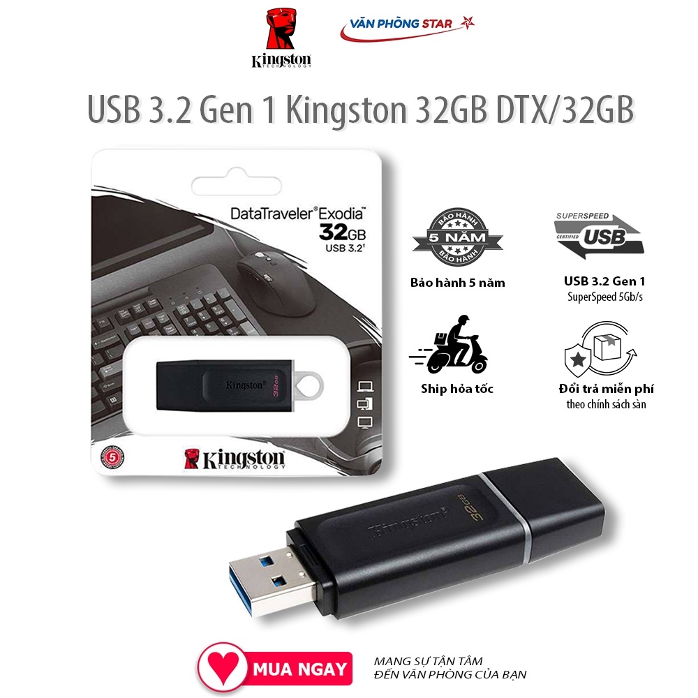 USB kingston 3.2 Gen 1 - dung lượng 128GB/64GB/32GB - chính hãng bảo hành 5 năm ,tốc độ cao 115 Mbps-tương thích 2.0/3.0