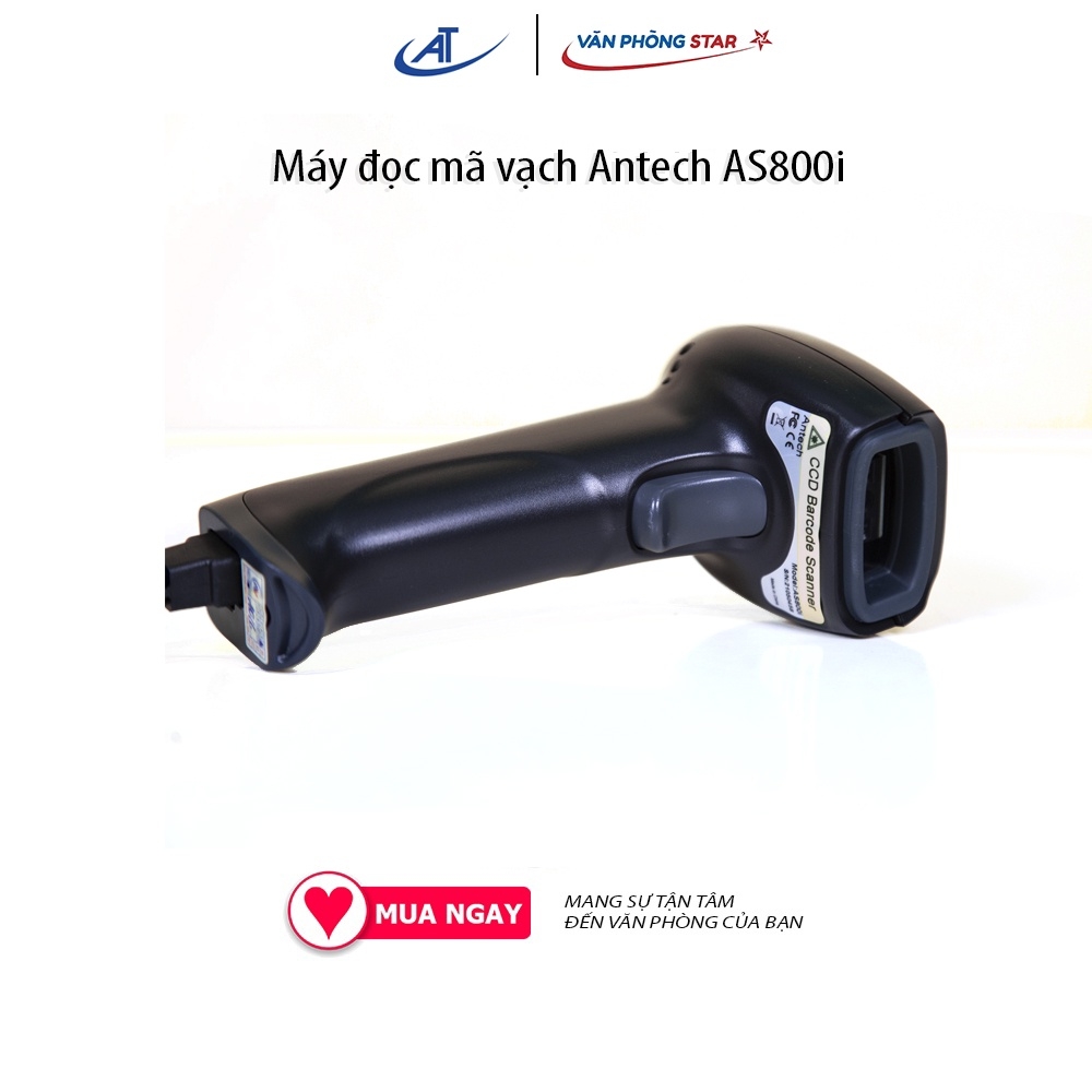 Máy quét mã vạch 1D Antech AS800i có dây Công nghệ đọc CCD Tốc độ 300 scan/s Kết nối USB Chất liệu nhựa cao cấp ABS+PC