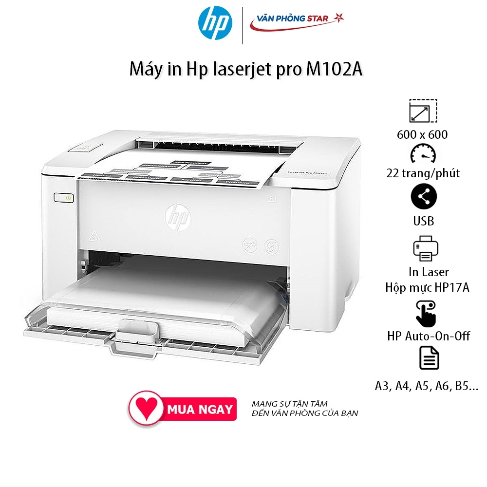 Máy in Hp laserjet pro M102A Tốc độ 22 trang / phút khổ A4, 600 x 600 dpi dùng mực 17A tại vanphongstar chính hãng