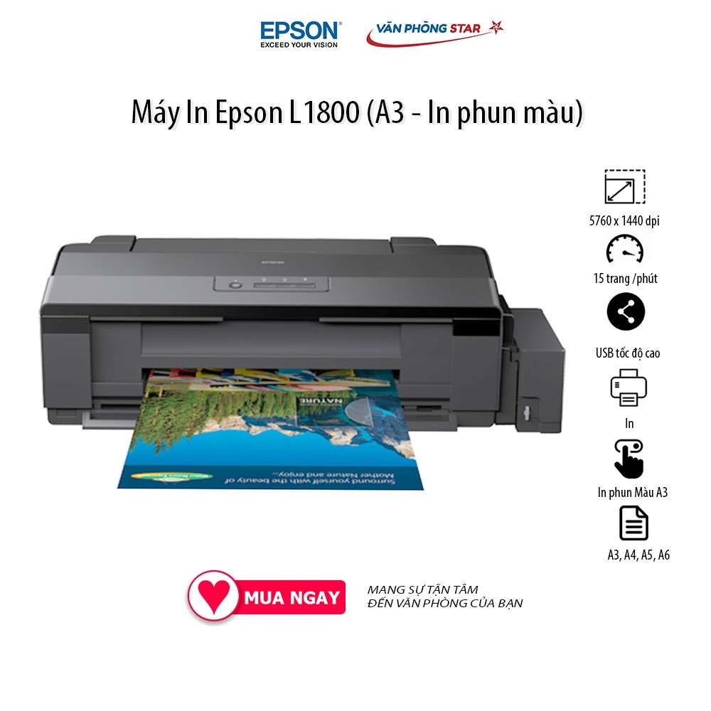 [FREESHIP] Máy In Epson L1800 (A3 - In phun màu) 15 trang / 1 phút độ phân giải 5760 x 1440 dpi