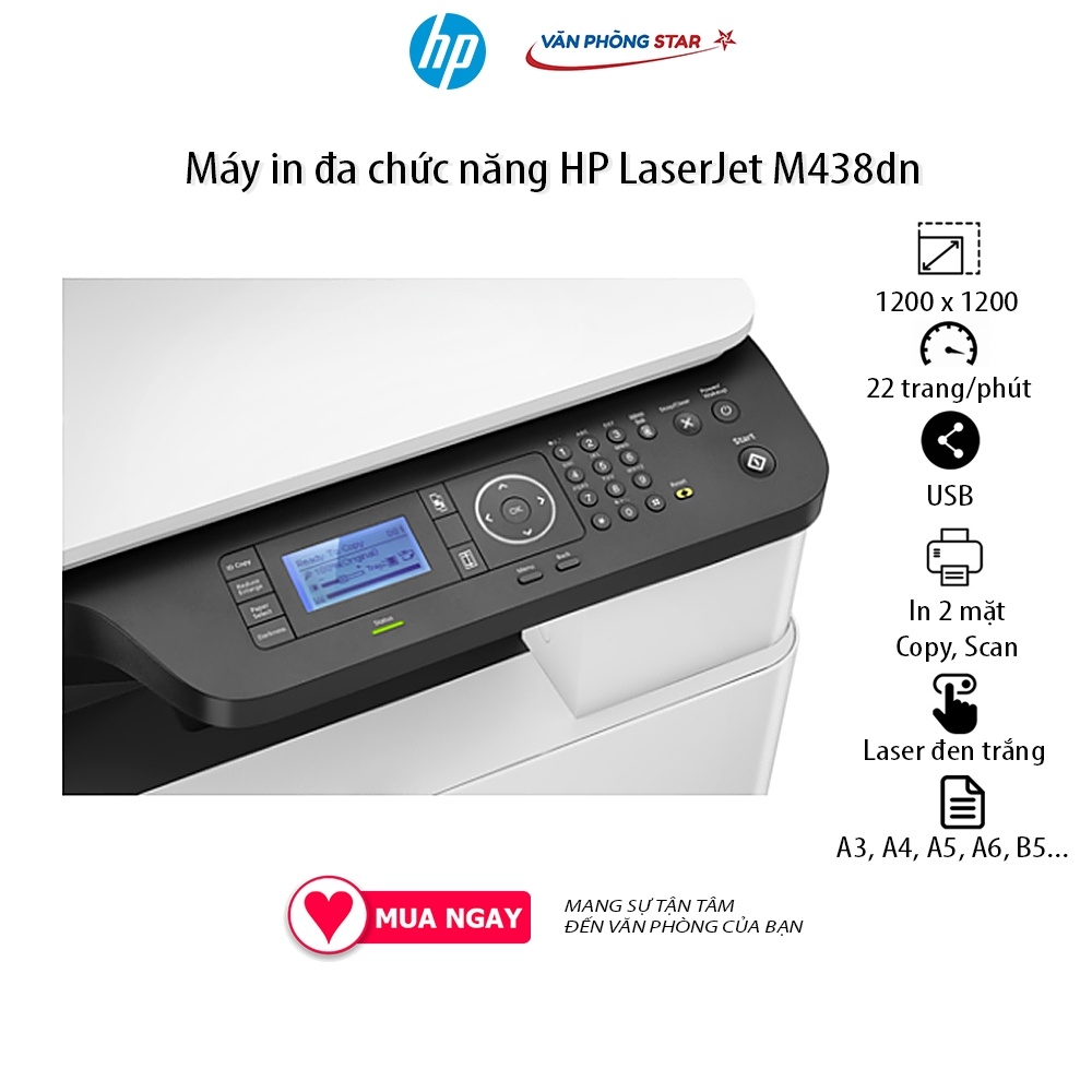 [FREE SHIP] Máy in đa chức năng HP LaserJet M438dn In, Sao chép, Quét Tốc độ: 22 trang / phút khổ A4,mới 100% chính hãng