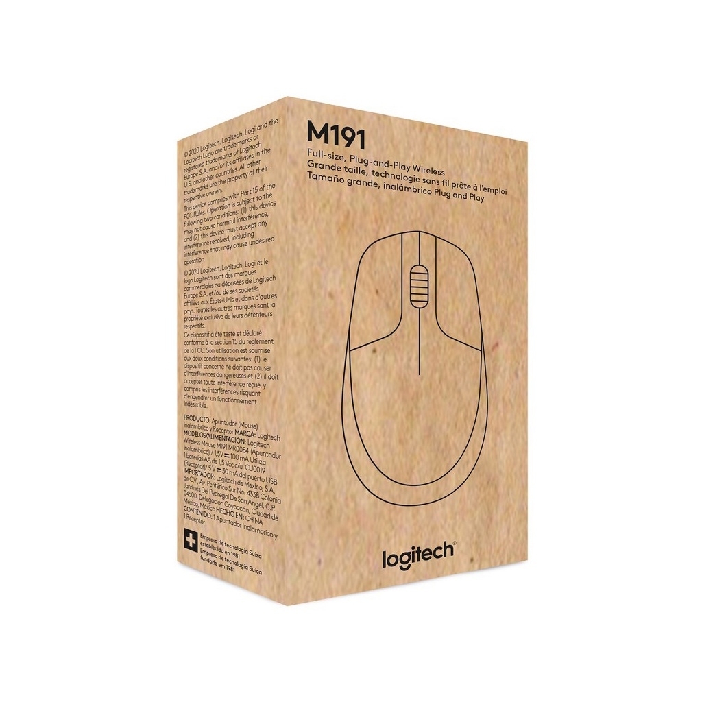 Chuột không dây Logitech Quang M191, Thiết kế tối ưu, Kiểu kết nối Không dây, Chuẩn giao tiếp USB-Wireless