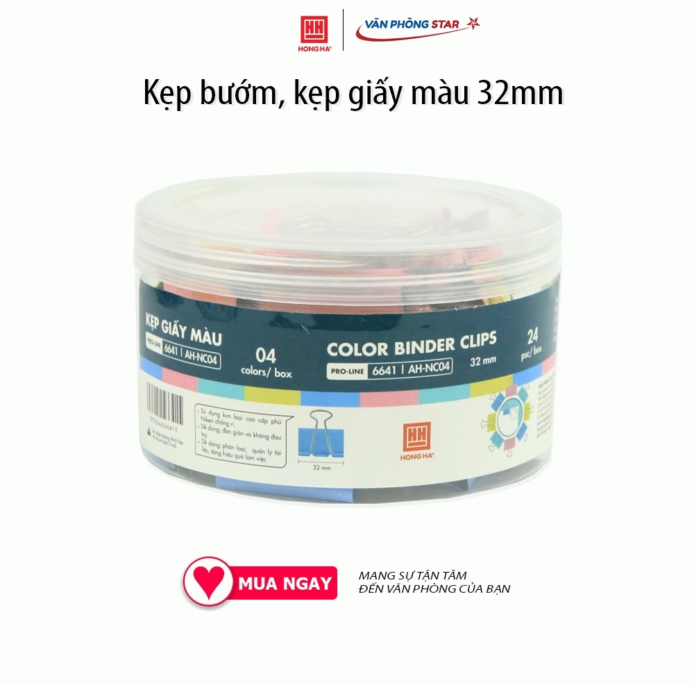 Kẹp bướm, kẹp giấy màu 32mm (hộp 24 chiếc) Màu sắc xanh dương, xanh lá, hồng, vàng neon  chất liệu kim loại cao cấp