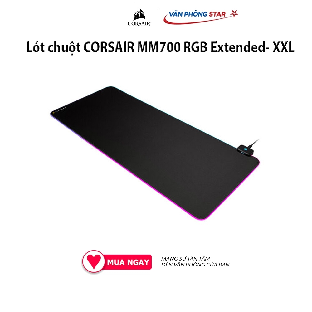 Lót chuột CORSAIR MM700 RGB Extended- XXL 360° ánh sáng RGB đế cao su chống trượt Bảo hành 24 tháng Chất liệu Vải
