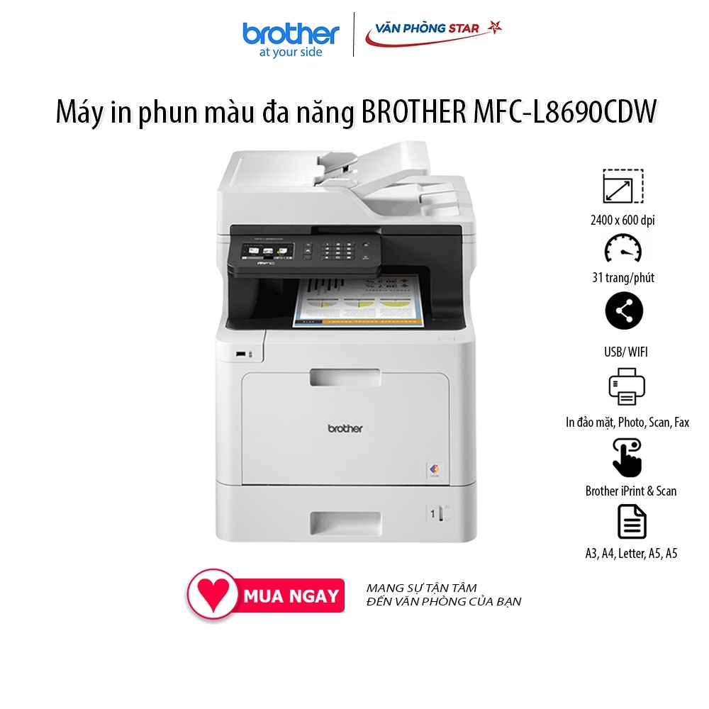 Máy in laser màu BROTHER MFC-L8690CDW. In đảo mặt đa chức năng IN -  COPY - SCAN - FAX - WIFI