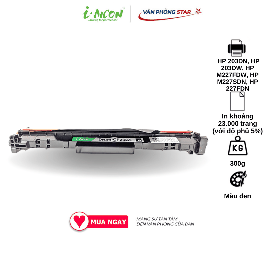 Cụm trống 32A CHÍNH HÃNG I-AICON dùng cho máy in HP 203DN, HP 203DW, HP M227FDW, HP M227SDN, HP 227FDN. BẢO HÀNH 1 ĐỔI 1
