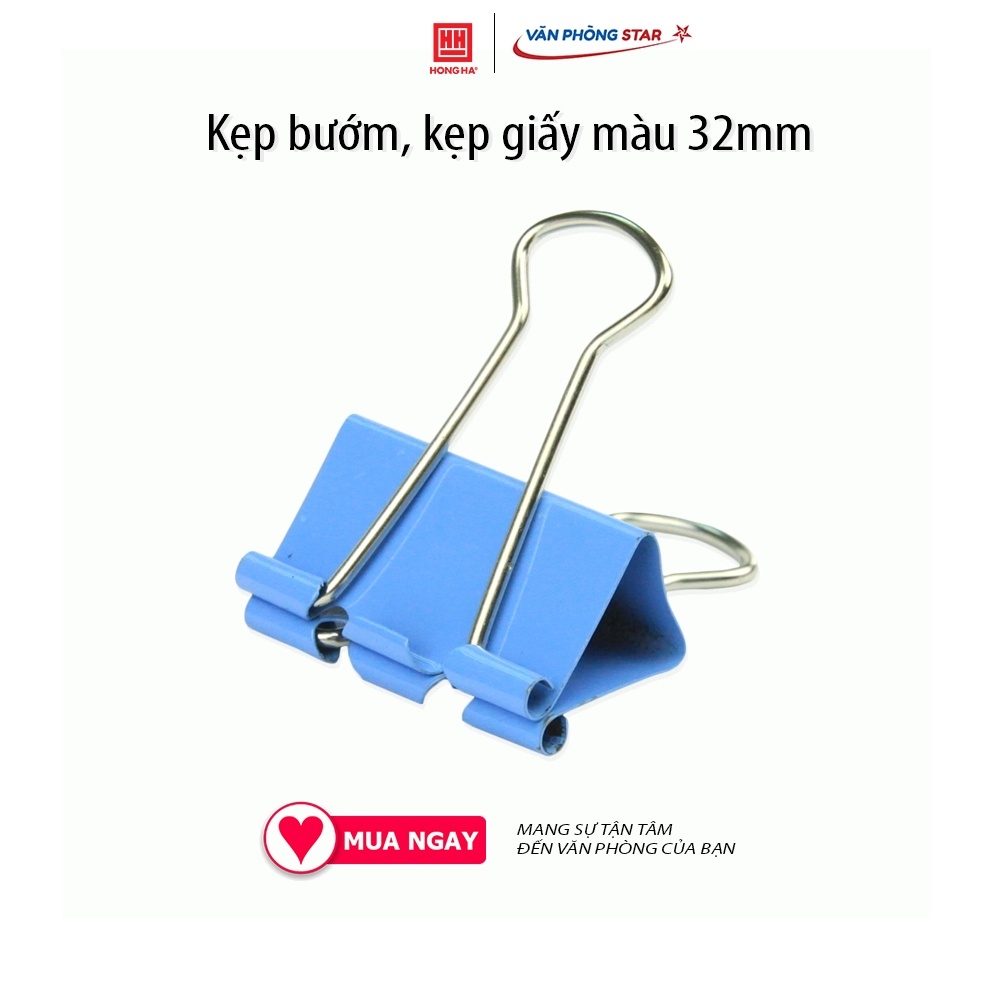 Kẹp bướm, kẹp giấy màu 32mm (hộp 24 chiếc) Màu sắc xanh dương, xanh lá, hồng, vàng neon  chất liệu kim loại cao cấp