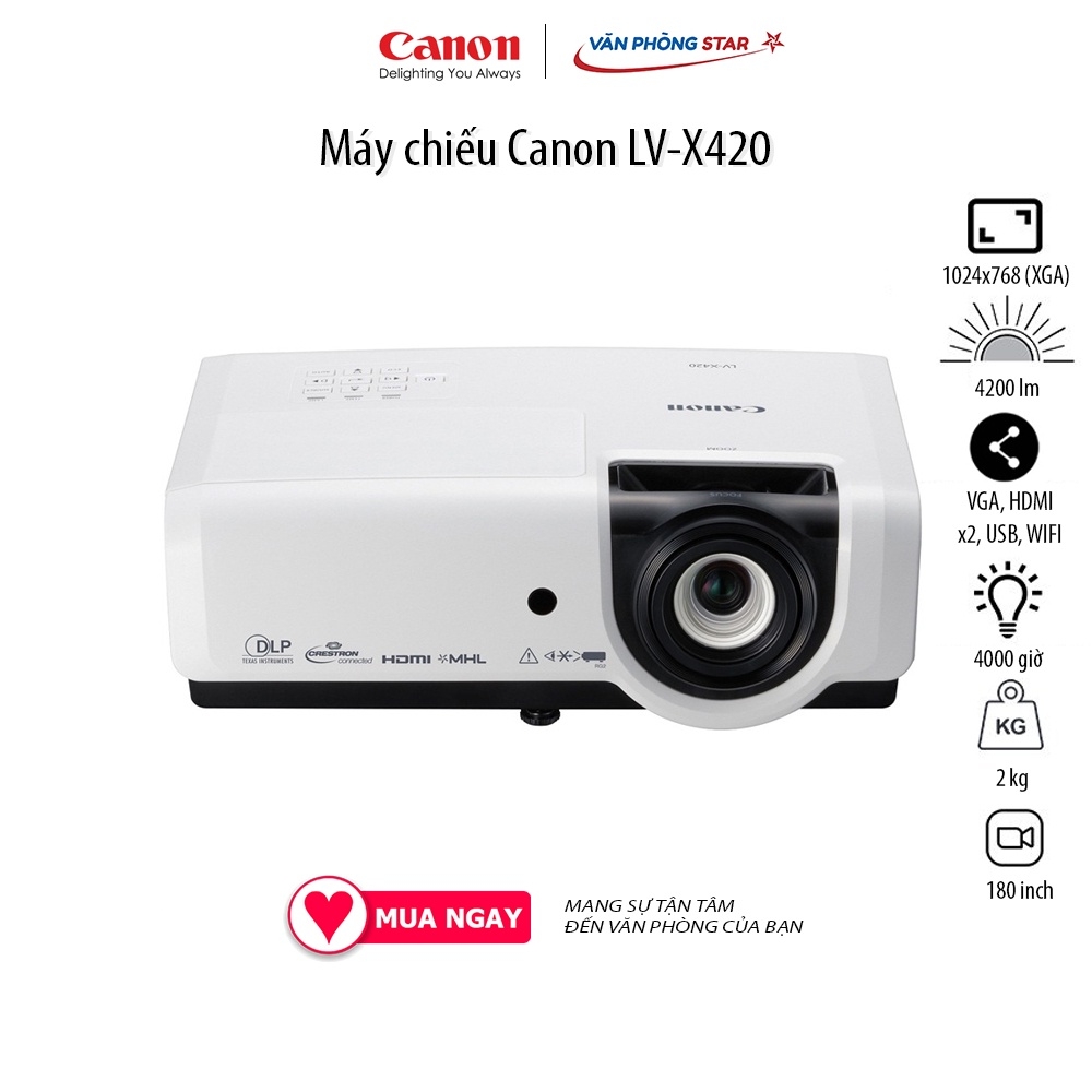 Máy chiếu Canon LV-X420, Độ sáng 4200 lm, Độ phân giải X420 HD720, Kích thước màn phóng 230 - 300 inch chính hãng