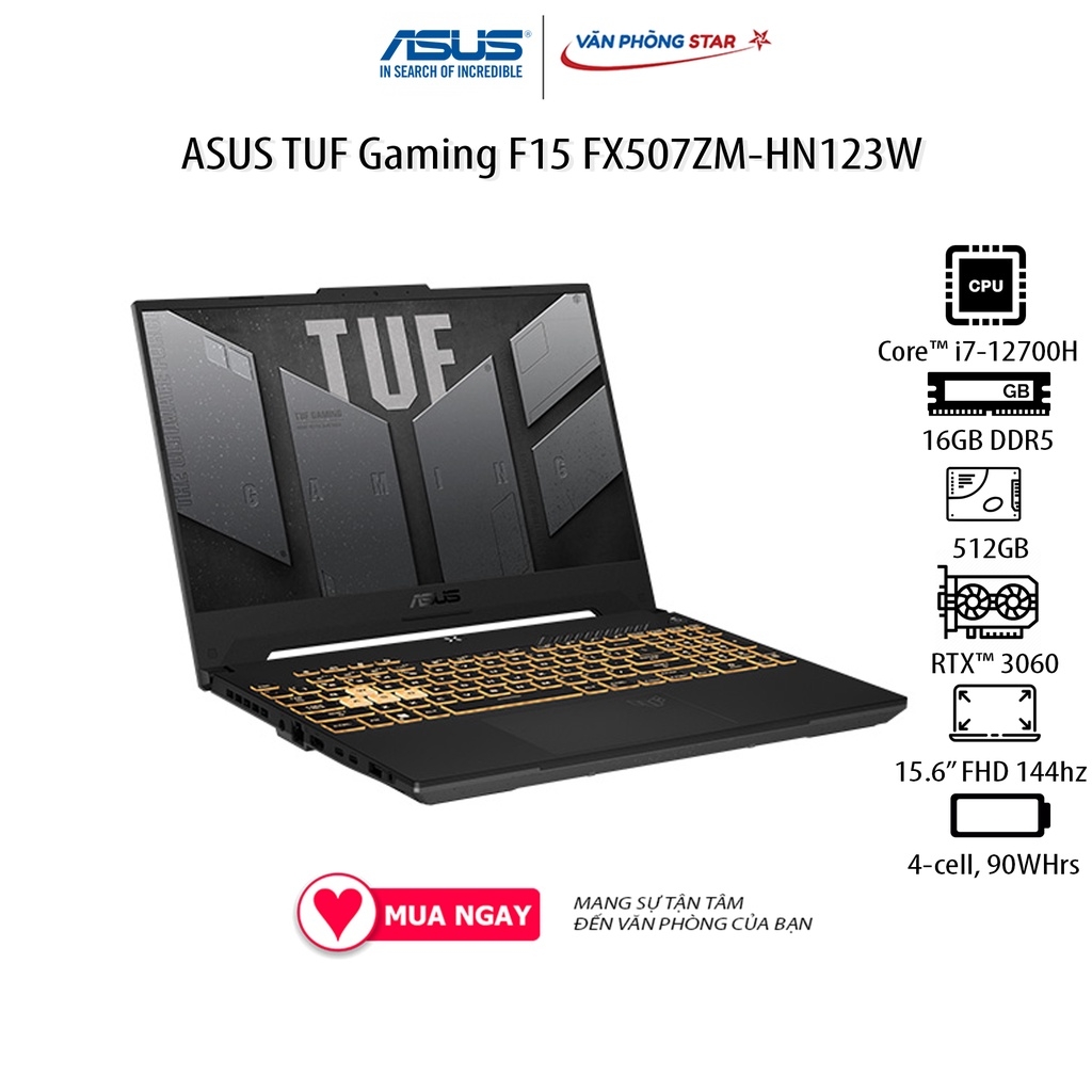 Laptop ASUS TUF Gaming F15 FX507ZM-HN123W (Core™ i7-12700H | 16GB | 512GB | GeForce RTX™ 3060 | 15.6 inch FHD)