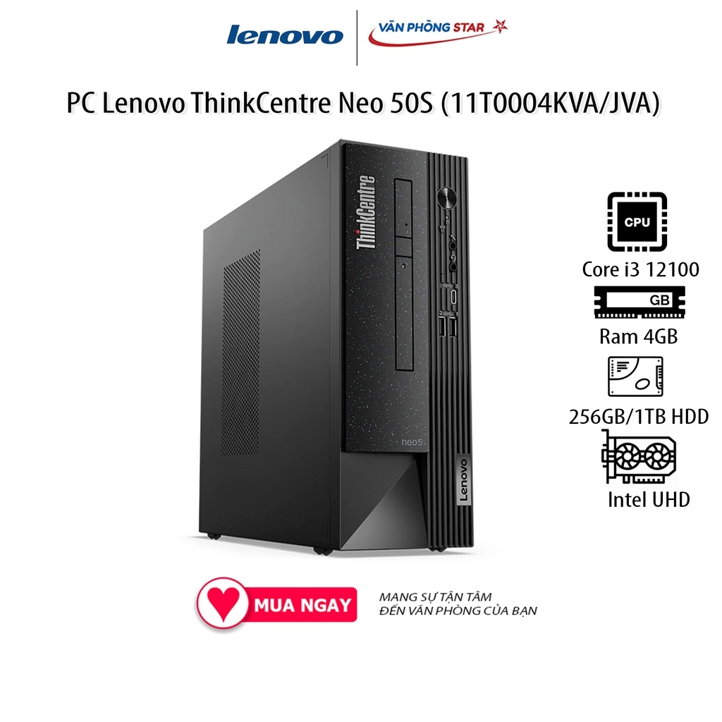 Máy tính để bàn Lenovo ThinkCentre neo 50s (11T0004JVA)/ Intel core i3-12100 (up to 4.3Ghz, 12MB)/ RAM 4GB/ 1TB HDD)