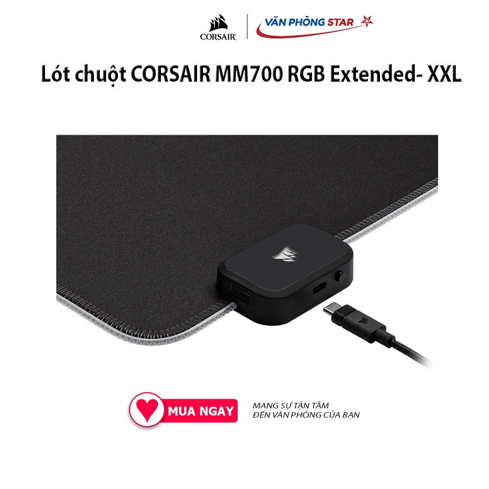 Lót chuột CORSAIR MM700 RGB Extended- XXL 360° ánh sáng RGB đế cao su chống trượt Bảo hành 24 tháng Chất liệu Vải