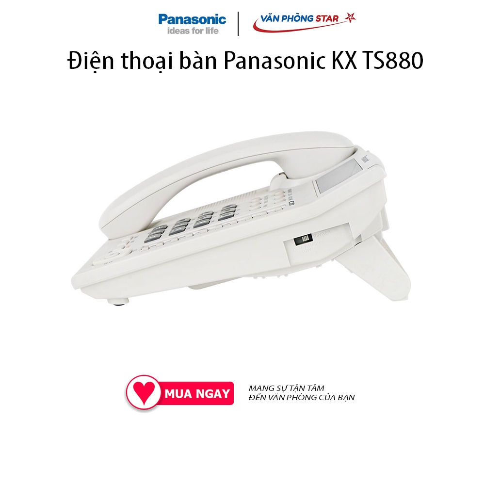 Điện thoại bàn Panasonic KX TS880Màn hình LCD hiển thị só gọi đến. Danh bạ 50 số. Gọi nhanh bằng 1 phím bấm: 20 số