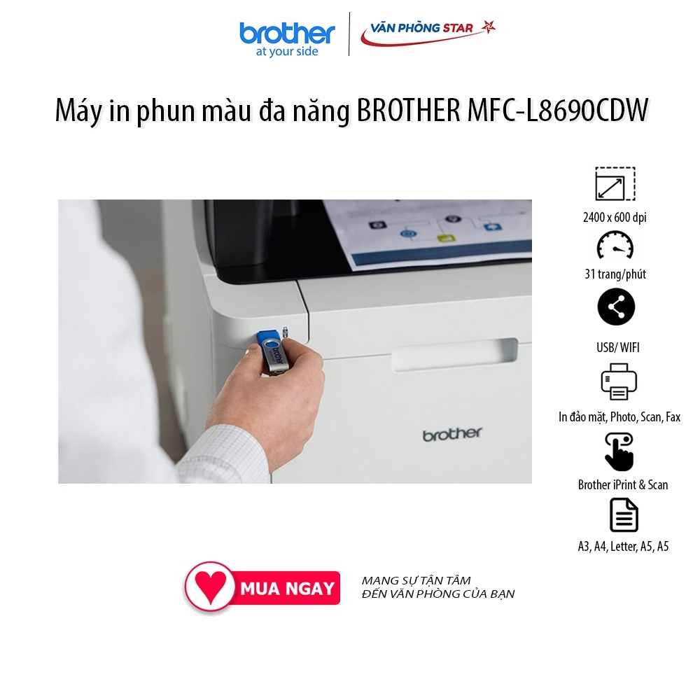 Máy in laser màu BROTHER MFC-L8690CDW. In đảo mặt đa chức năng IN -  COPY - SCAN - FAX - WIFI