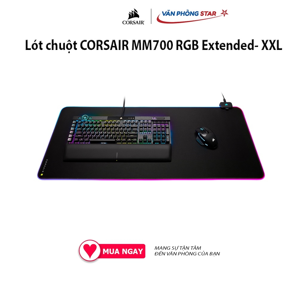 Lót chuột CORSAIR MM700 RGB Extended- XXL 360° ánh sáng RGB đế cao su chống trượt Bảo hành 24 tháng Chất liệu Vải